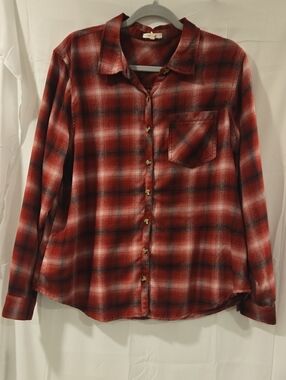 Maurices Women's Red Plaid Flannel Button Down Shirt - XL